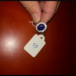 Sterling Silver Size 9 Sapphire Colored Ring w/ CZ